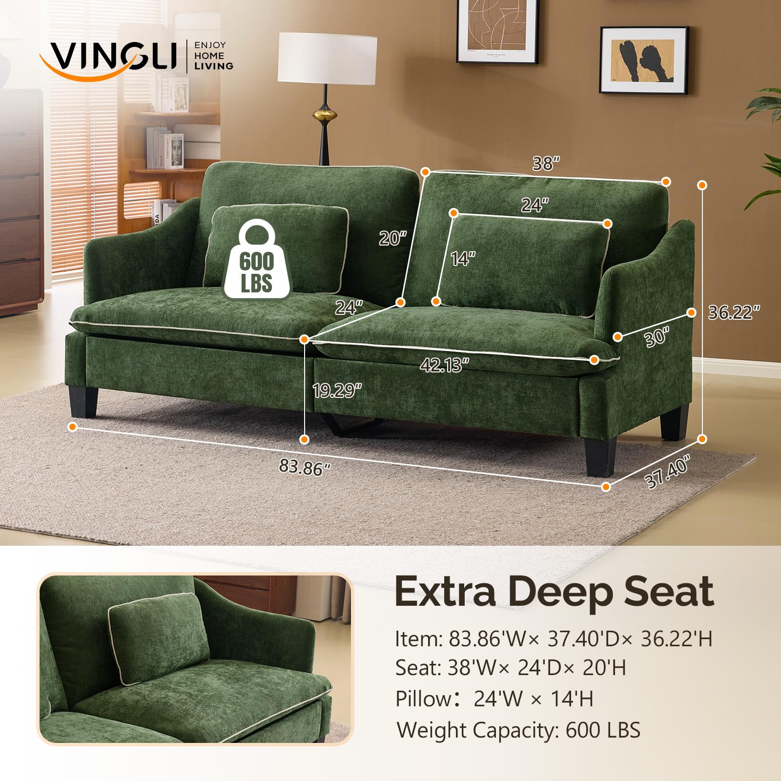 84" Deep Seat Sofa Couch