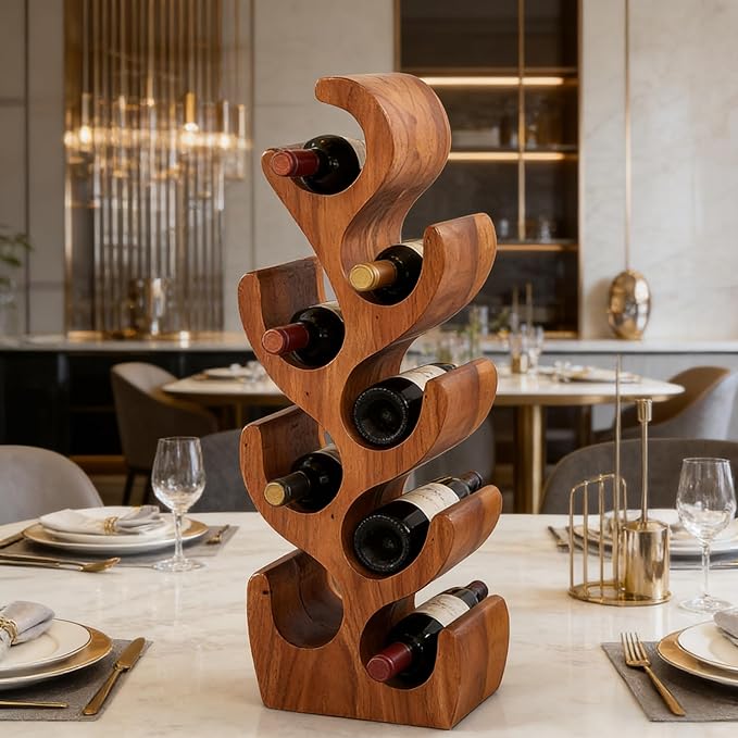 Narrow Floor Wine Rack – 12-Bottle Solid Acacia Wood