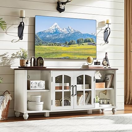 Farmhouse TV Stand with Glass Doors & Adjustable Shelves, 60"