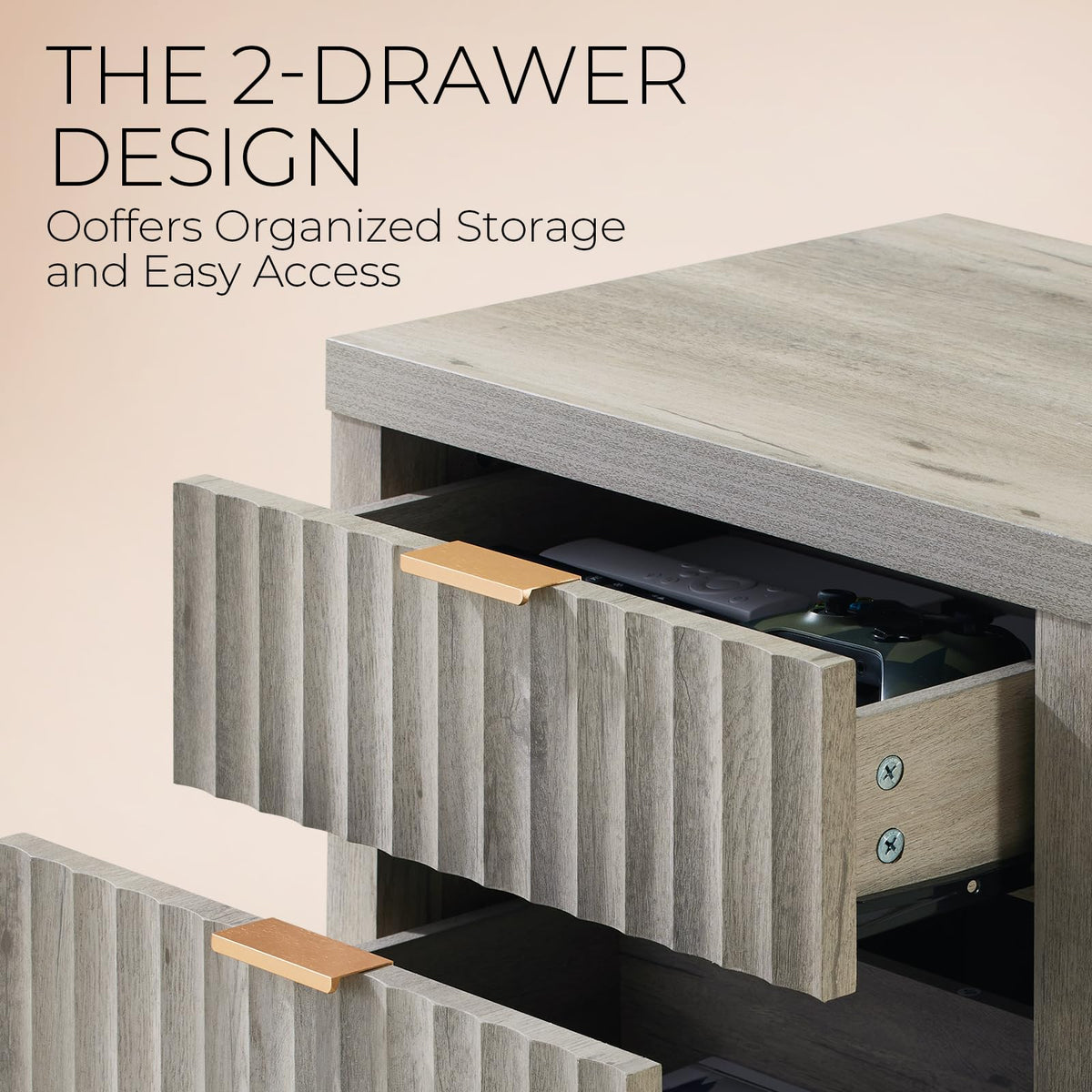 Fluted Nightstands with Charging Station, Set of 2