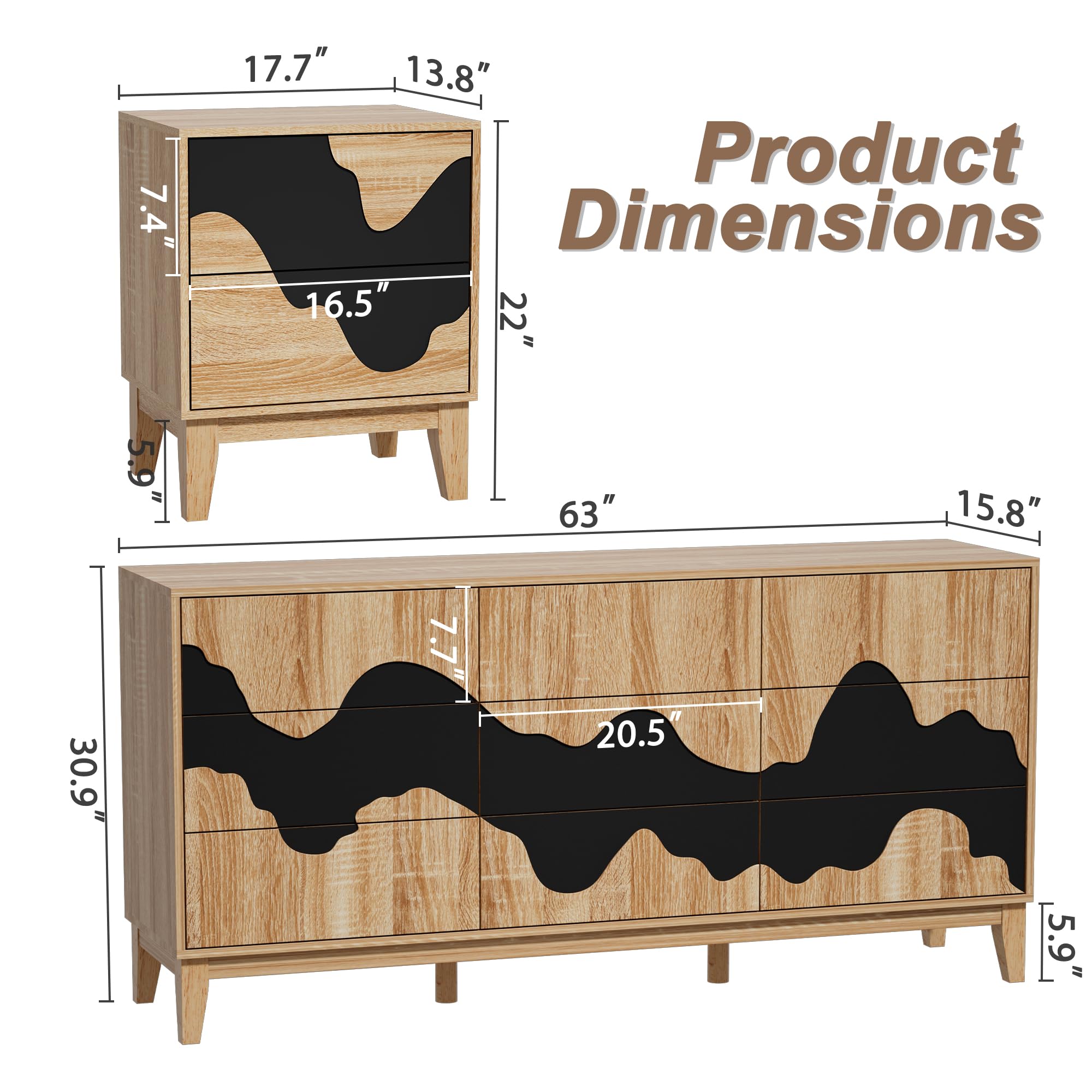 9-Drawer Dresser & 2 Nightstands Bedroom Set