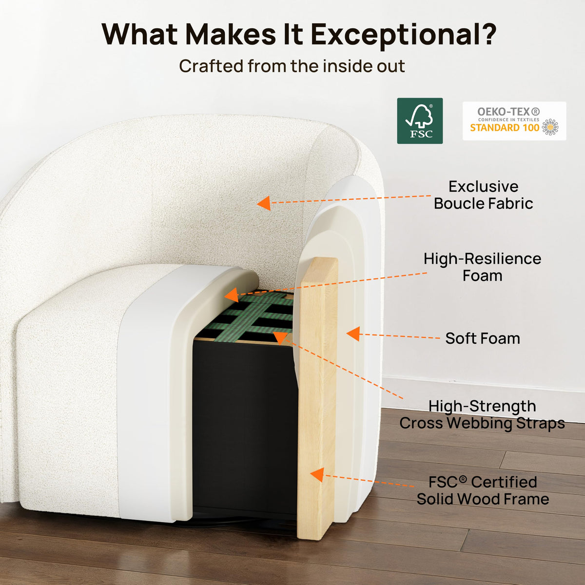 Boucle Swivel Storage Chair
