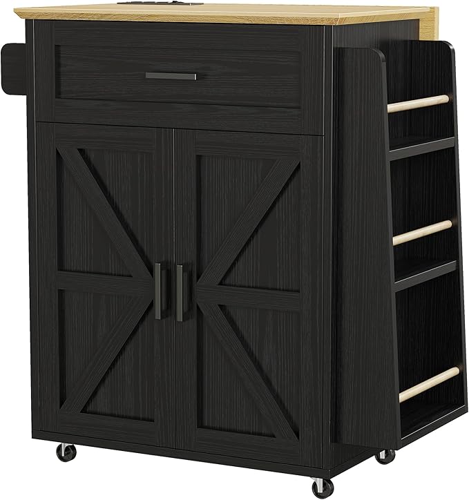 Kitchen Island Cart with Storage & Drop Leaf