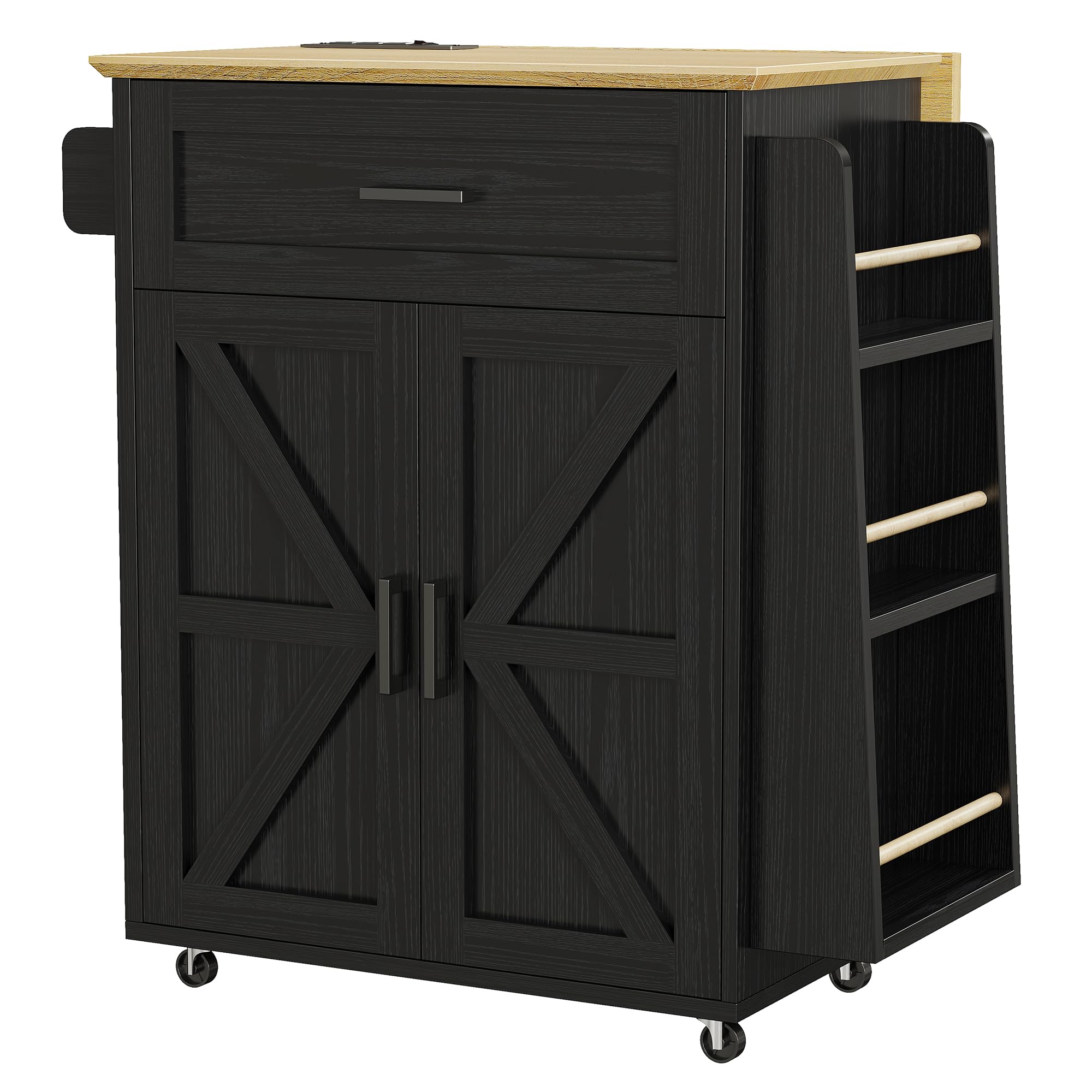 Kitchen Island Cart with Storage & Power Outlet