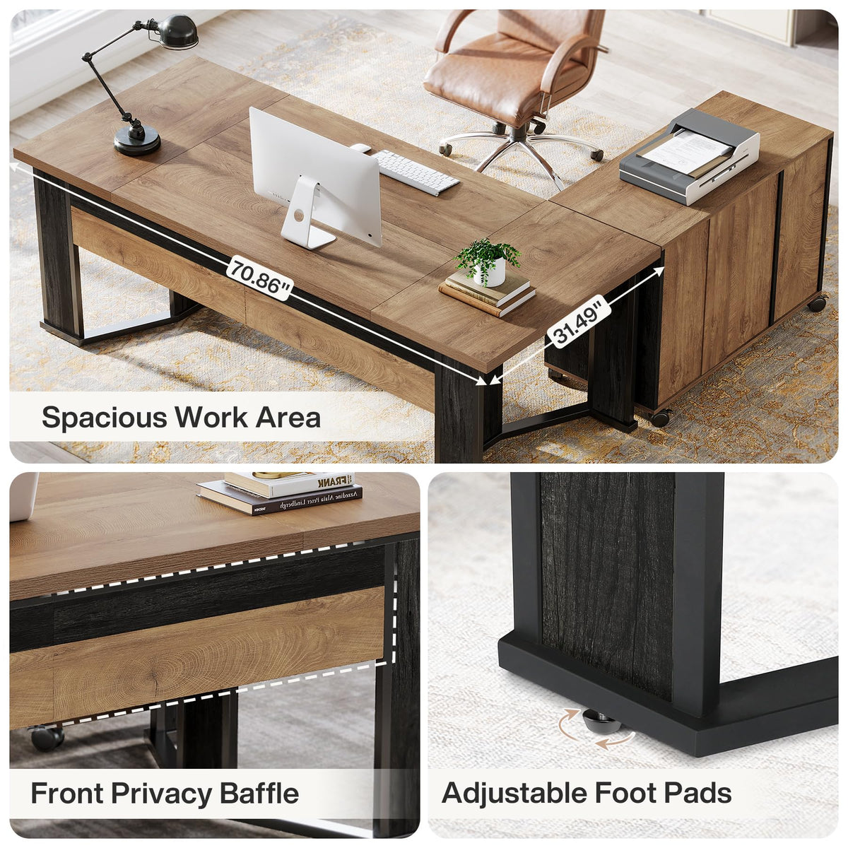 L-Shaped Desk with File Cabinet