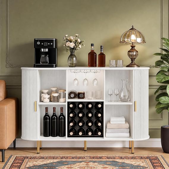 Black Fluted Wine Cabinet with LED Lights