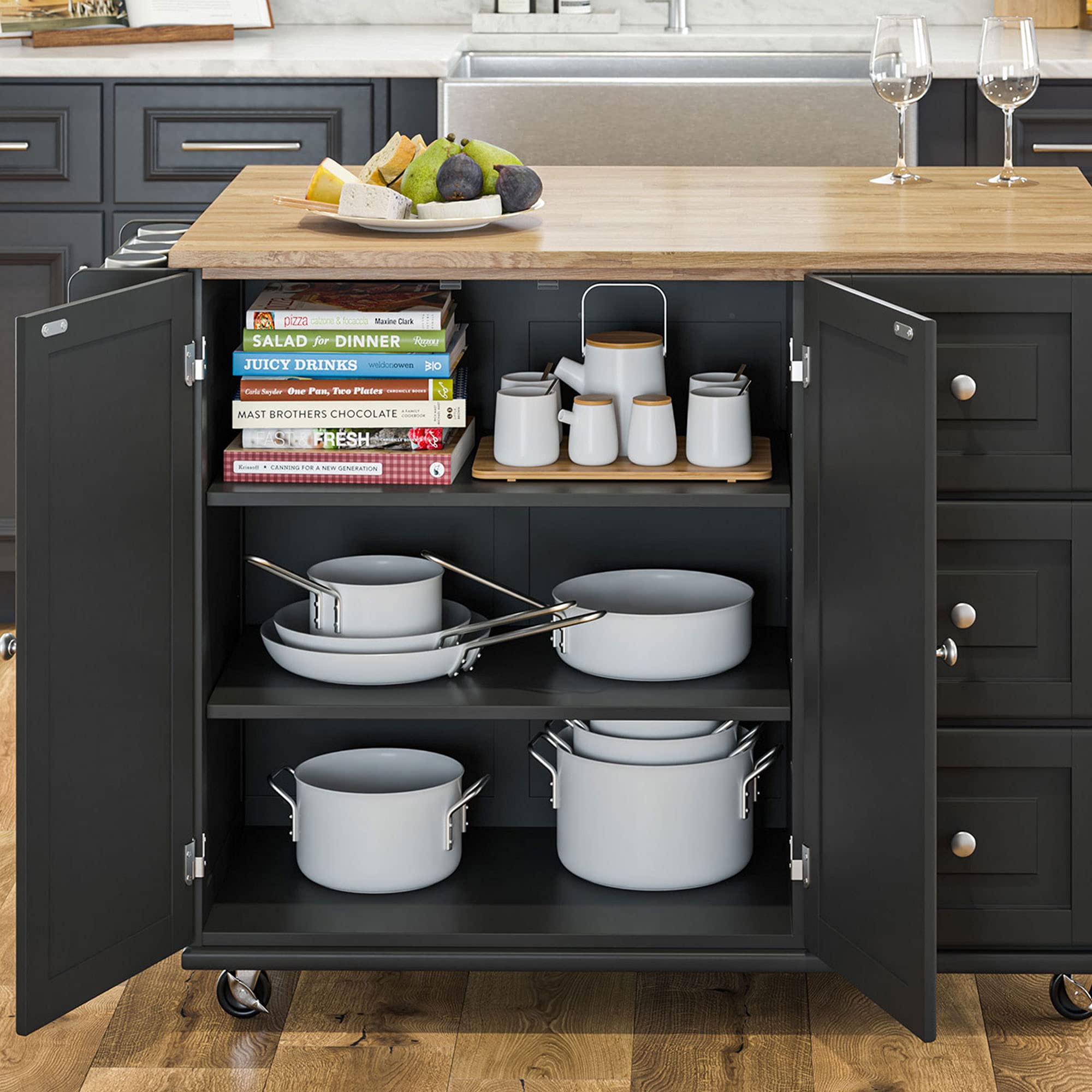 Mobile Kitchen Island Cart with Drop Leaf