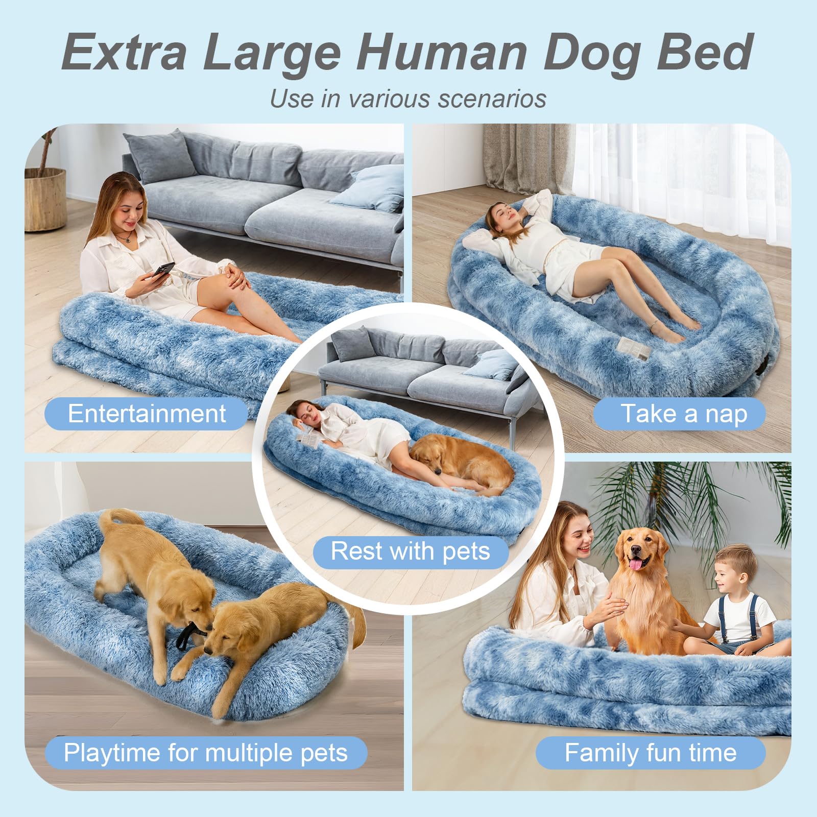 XL Orthopedic Human Dog Bed – Faux Fur, Washable Cover