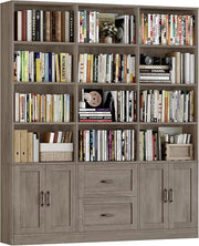 Triple-Wide Bookcase with Drawers & Doors
