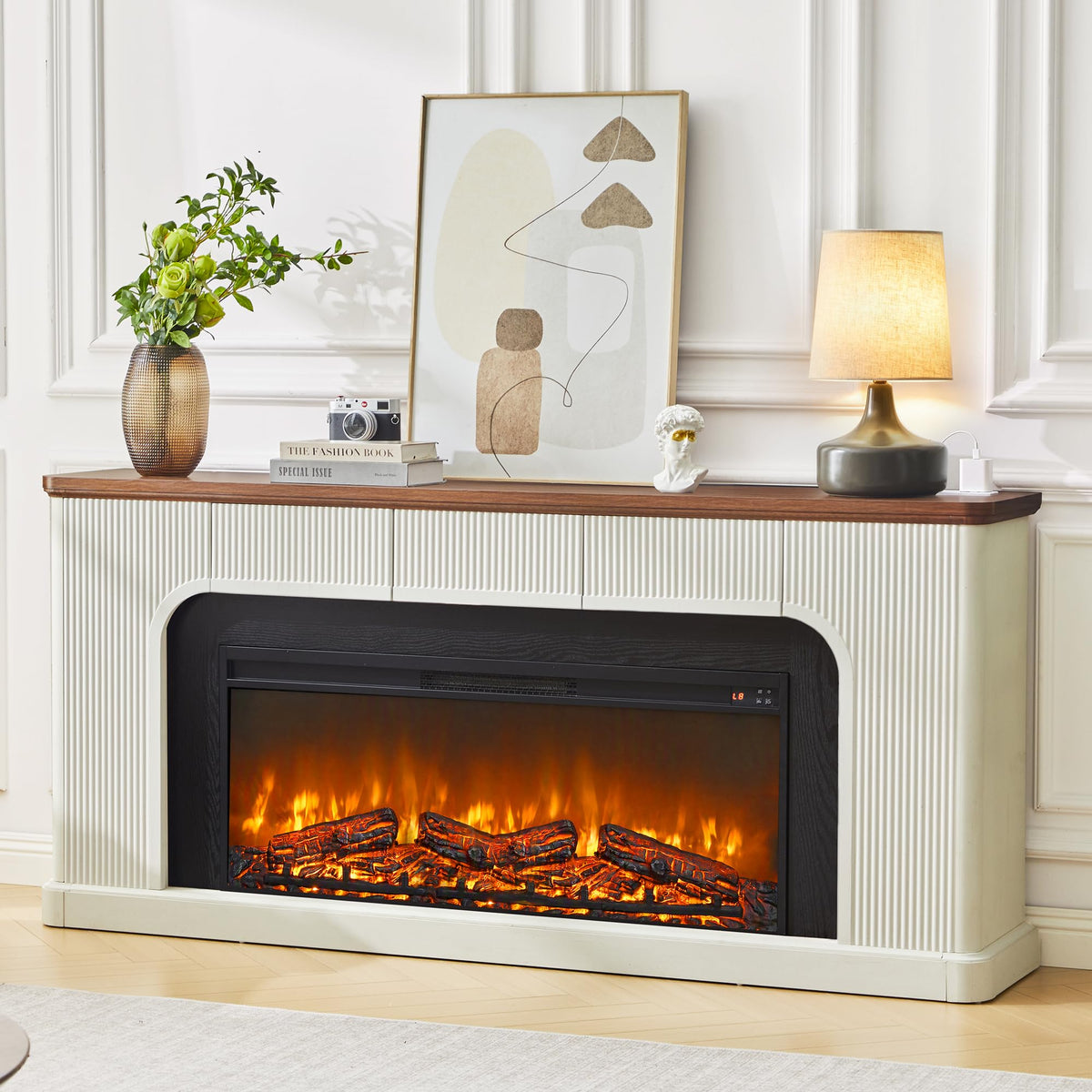 70" Fireplace TV Stand with 42'' Electric Fireplace for 65, 75, 80 inch TV