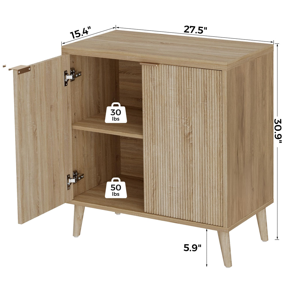 Homleke Fluted Buffet Cabinet with Storage, Modern Sideboard Cabinet