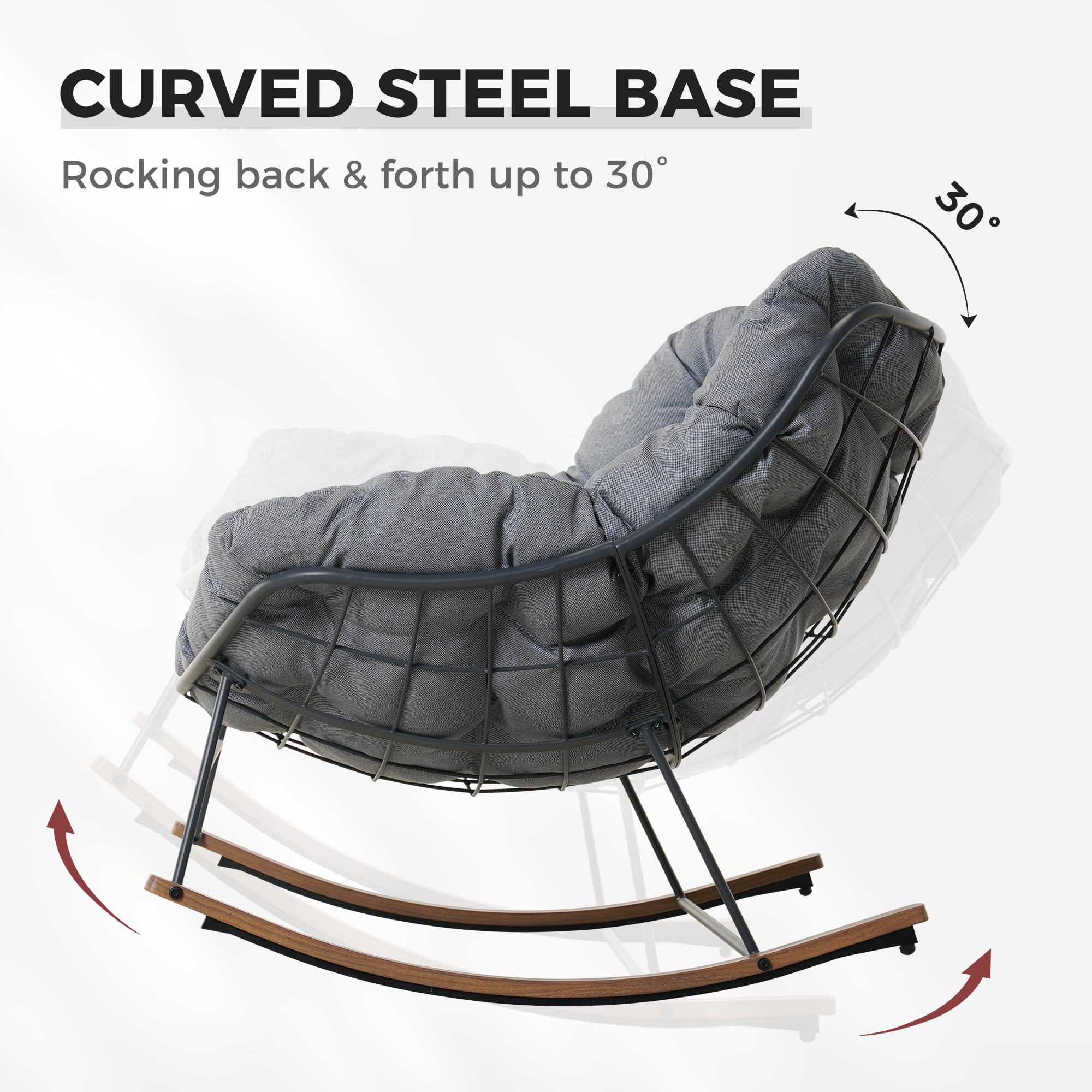 Oversized Papasan Outdoor Rocking Chair with Cushion