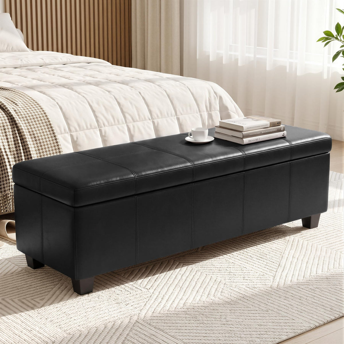 51 Inch Storage Ottoman Bench,PU Leather Oversized bench for Living Room