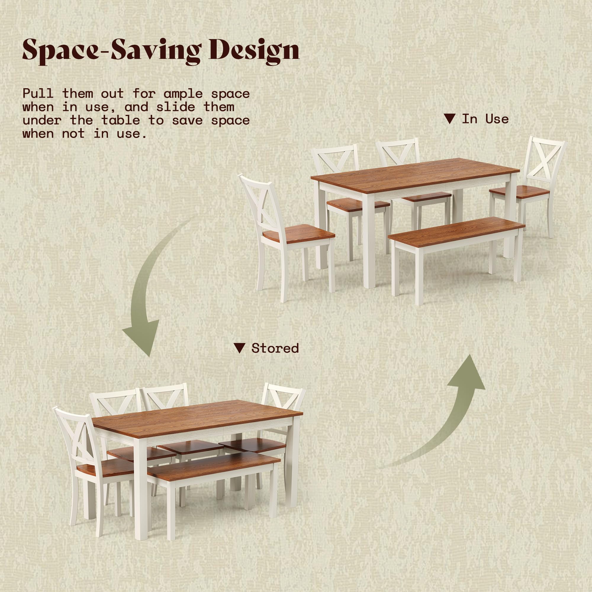6-Piece Farmhouse Dining Table Set with Bench