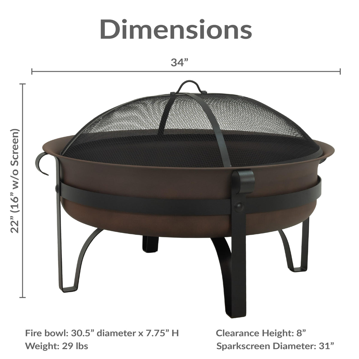 Sunnydaze 34" Patio Fire Pit for Outside Wood Burning, Round, Dark Bronze
