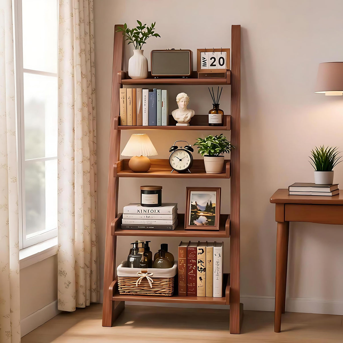 5-Tier Pine Ladder Bookshelf