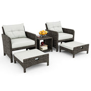 Wicker Patio Conversation Set with Ottomans & Coffee Table
