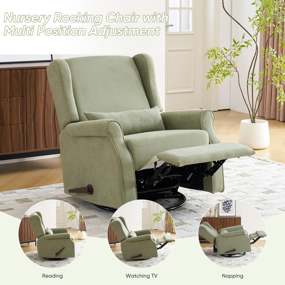 Green Chenille Swivel Rocker Recliner