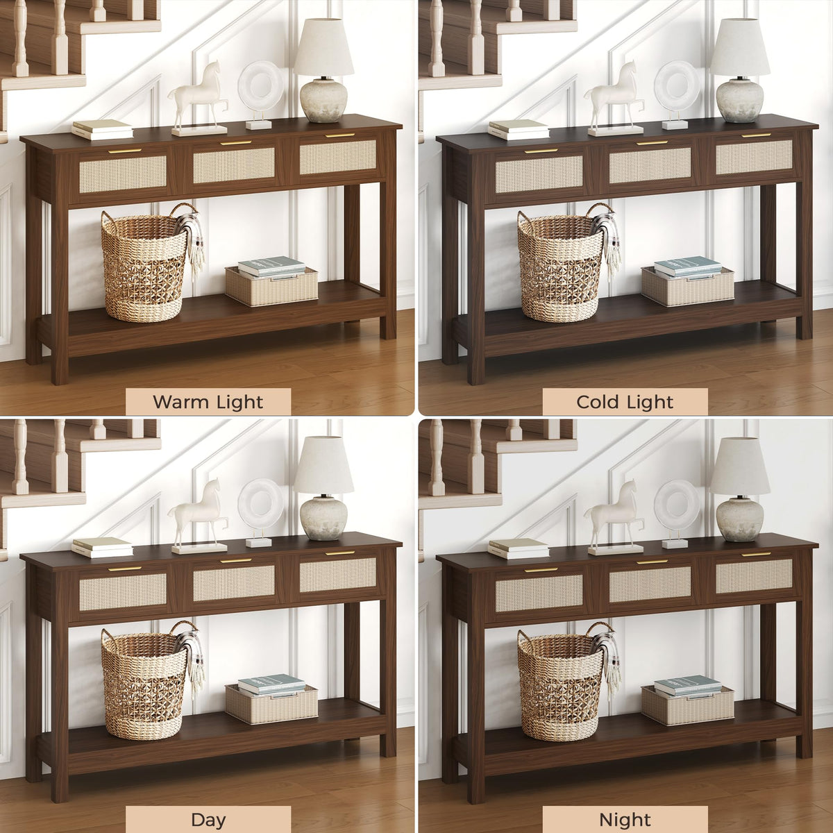 Rattan Console Table with 3 Drawers