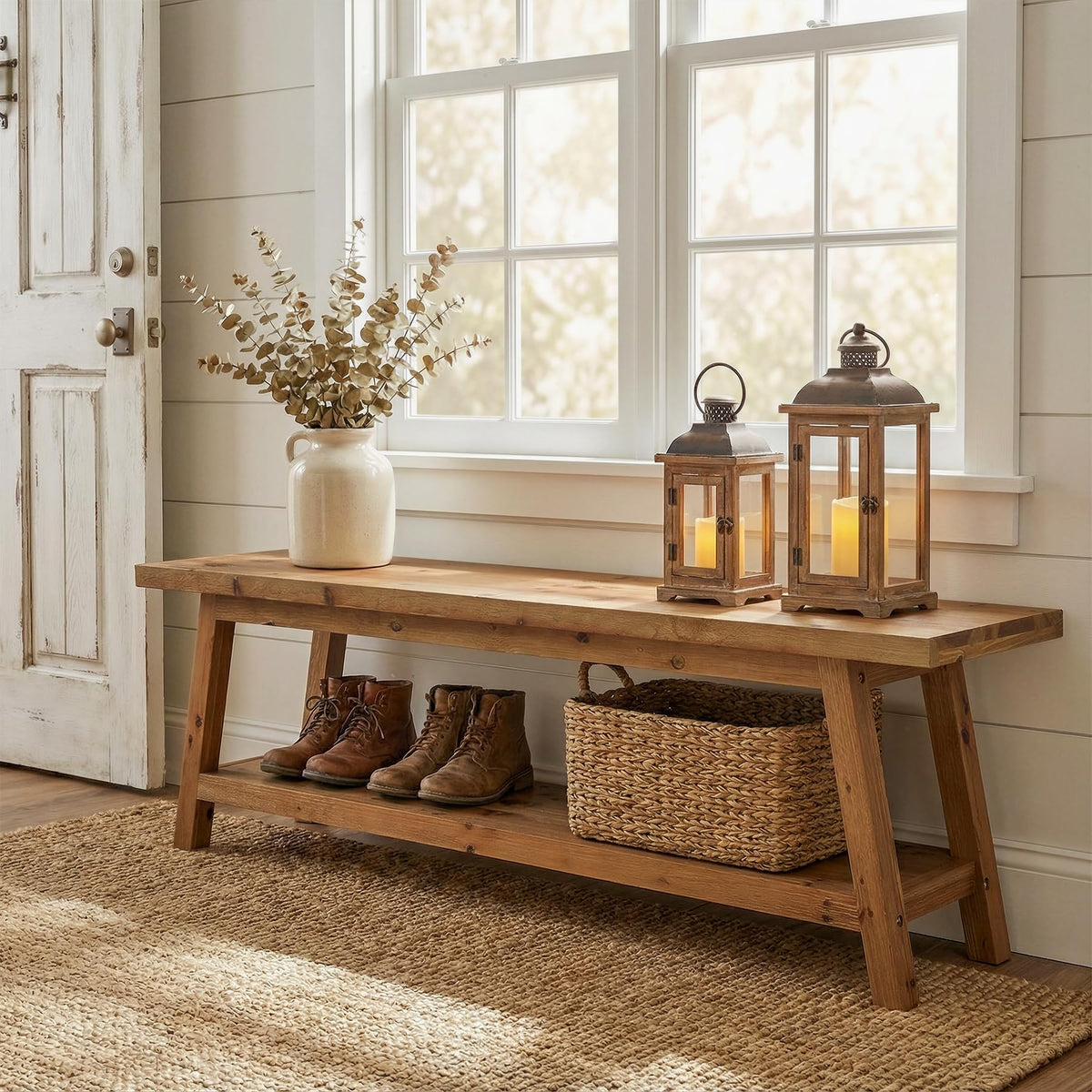 Solid Wood Entryway Storage Bench