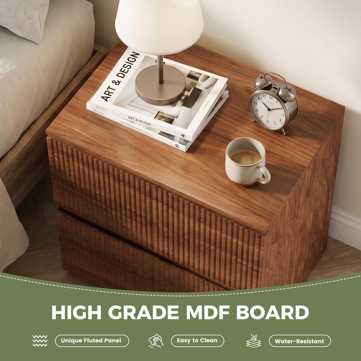 Fluted 2-Drawer Nightstands Set of 2