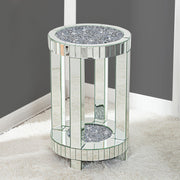 SHYFOY Mirrored Round End Table with Crystals Inlay, 2-Tier Modern Glass Small Sofa Table with Storage, Silver Accent Table for Living Room, Bedroom and Small Spaces