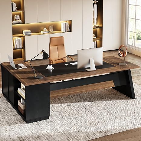 L-Shaped Executive Desk with Drawers & File Cabinet