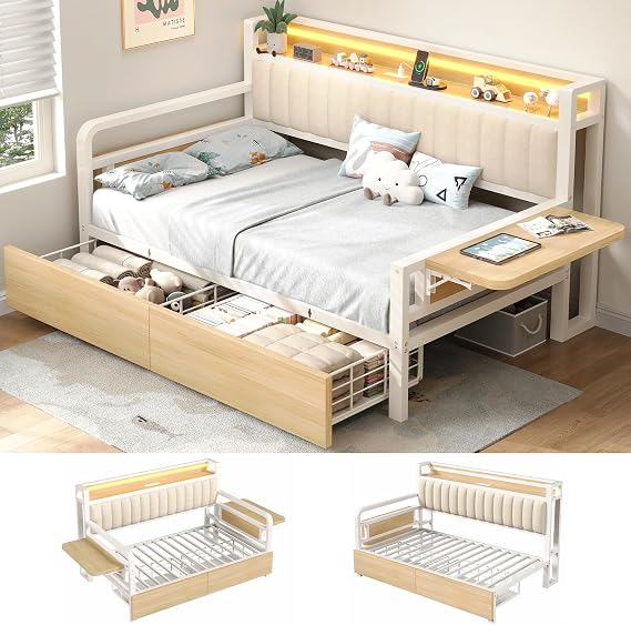 Twin Corner Daybed with Storage Drawers & LED Light