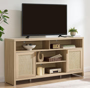 63" Rattan TV Stand with Storage & Doors