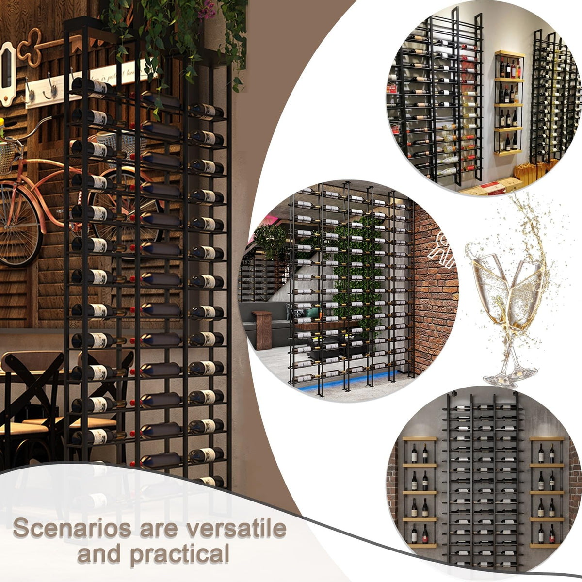 amhricho Large Wall Mounted Wine Rack, (Black, 3 Cols (48 Bottles))