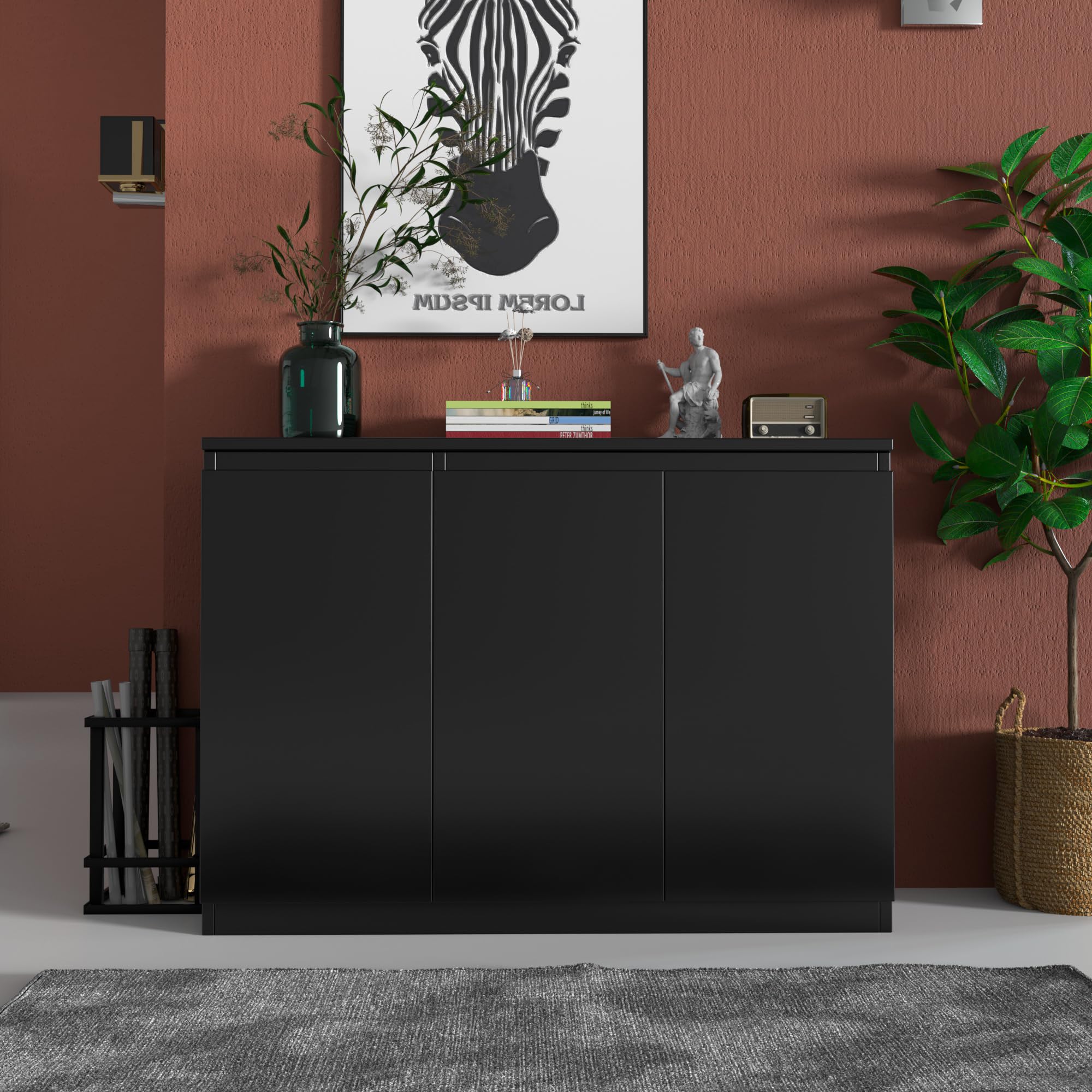 3-Door Buffet Cabinet Sideboard with Adjustable Shelves
