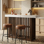 GarveeHome 63" Long Bar Table - Counter Bar Height Pub Table with 2 Tier Storage Shelves, Modern Coffee Breakfast Bar Unit for Dining Room, Bistro, Living Room, White + Walnut