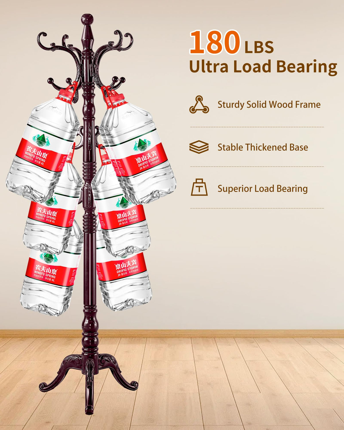 ZLRIAOI Wooden Coat Rack, Vintage Solid Wood Coat Rack Stand with 14 Hooks