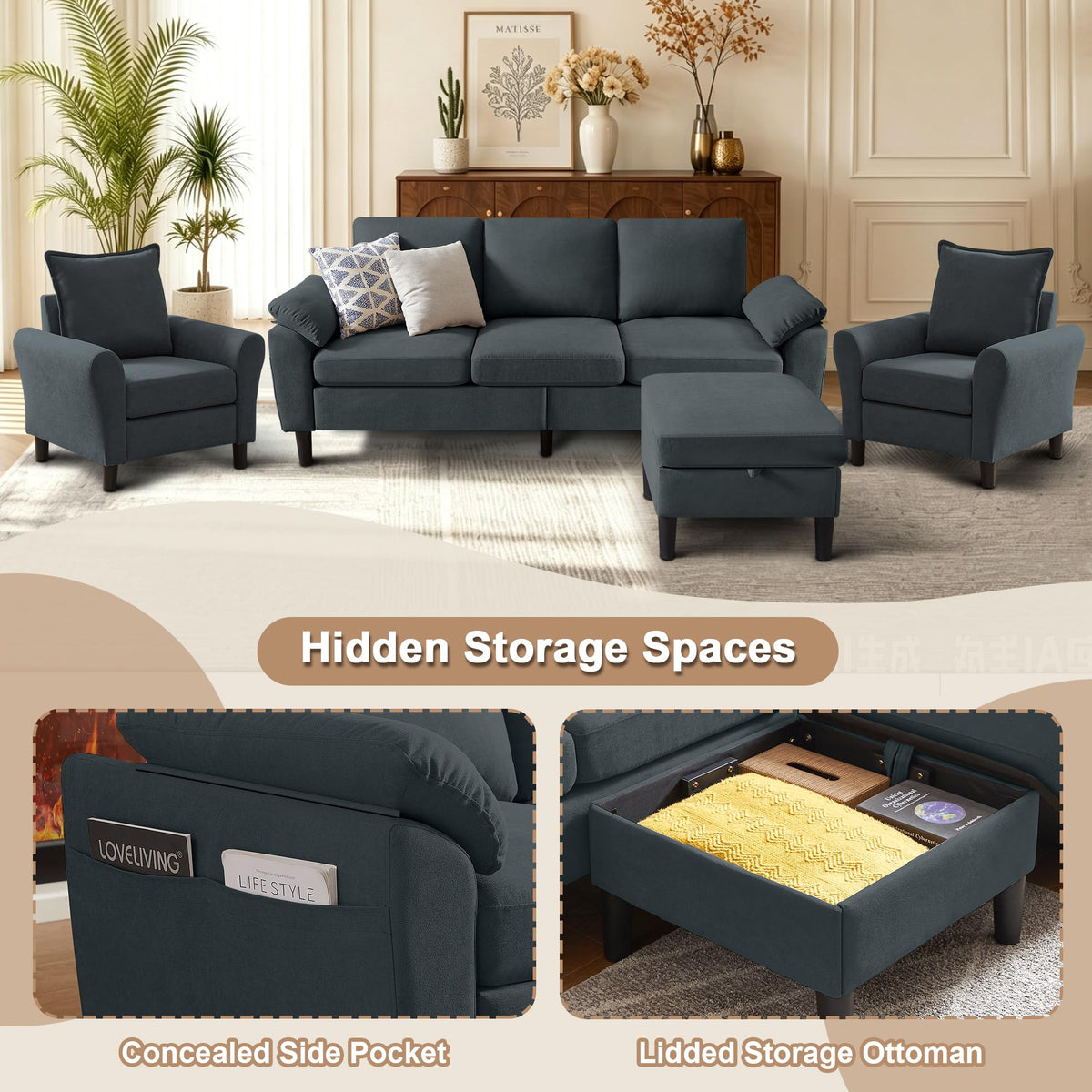 4-Piece Sectional Sofa Set