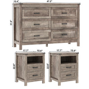 EazeHome 3 Piece Farmhouse Bedroom Furniture Set, 47.2" Wide Dresser with 6 Drawers, 2 Drawer Nightstand Set of 2, Retro Dressers and Nightstand Sets for Bedroom, Hallway, Antique Gray