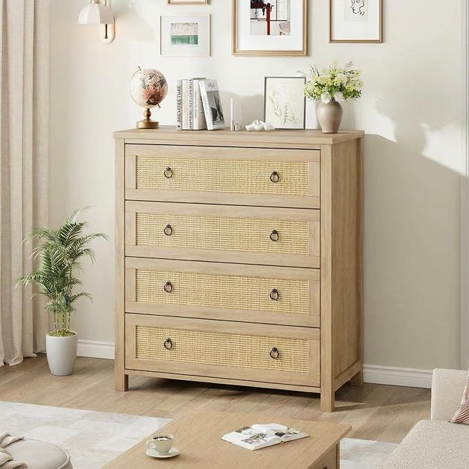 Rattan Dresser with Drawer Storage