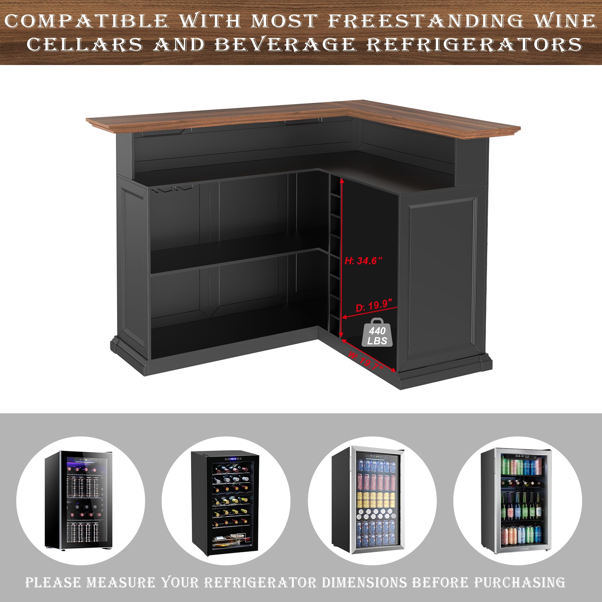 GDLF L Shaped Home Bar Cabinet with Fridge Space, Oversized Modern Basement Bar Table, 67" x 53” Wine Cabinet with Storage for Man Cave