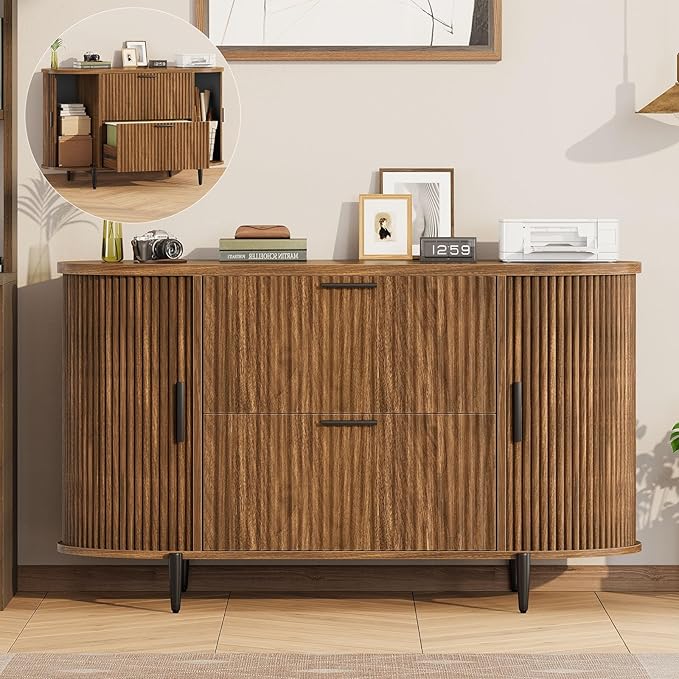 2-Drawer Filing Cabinet with Sliding Door Storage
