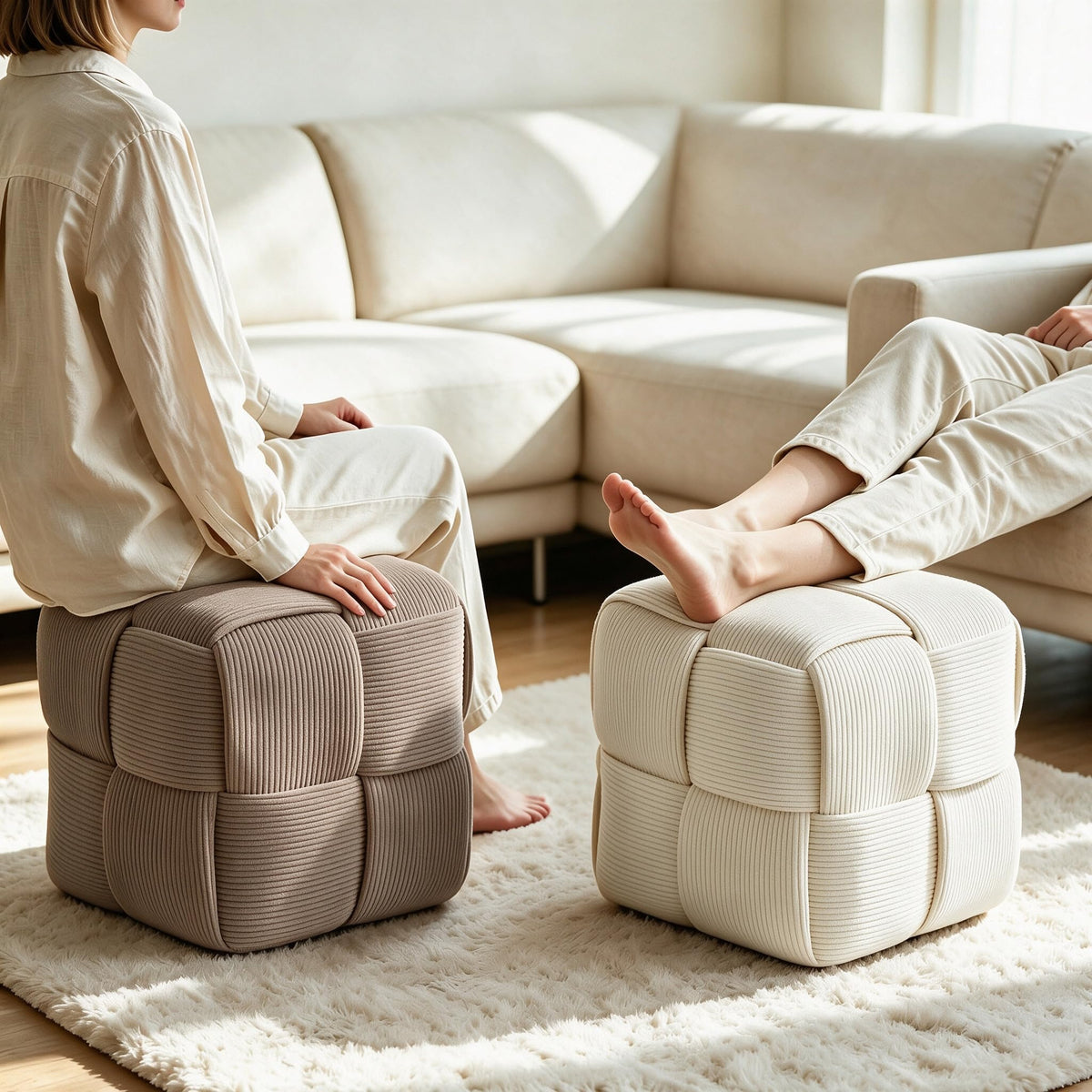 ZHXDZYZ Corduroy Square Ottoman Footrest, Small Footstool for Sofa, Brown