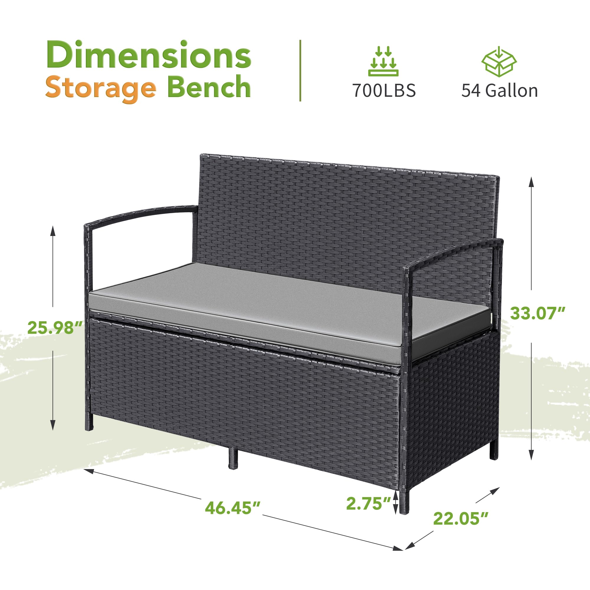 Outdoor PE Rattan Storage Bench with Cushion