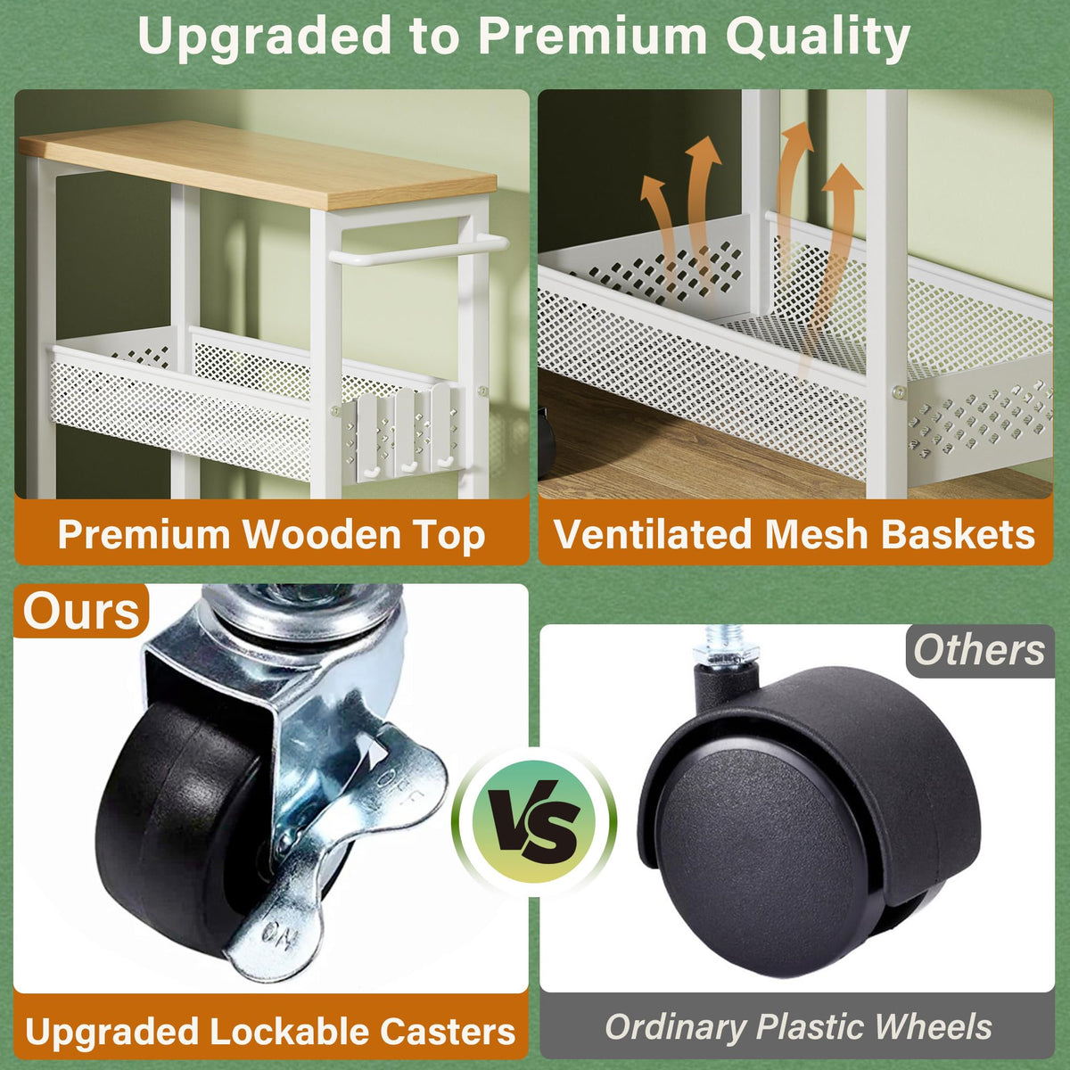 OKZEST Slim Laundry Room Organization Cart with Upgraded Metal Hub Casters