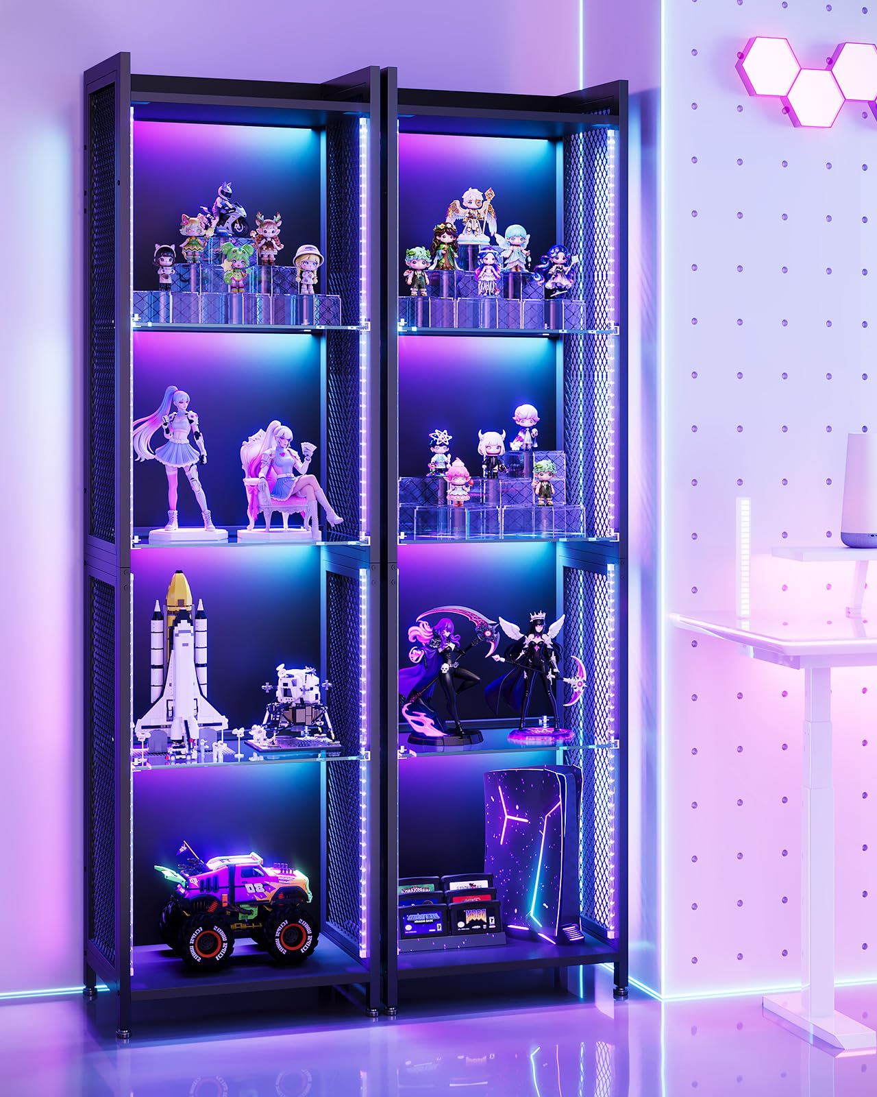 4-Tier LED Display Cabinet with Glass Shelves