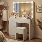 Makeup Vanity with Lighted Mirror and Chair