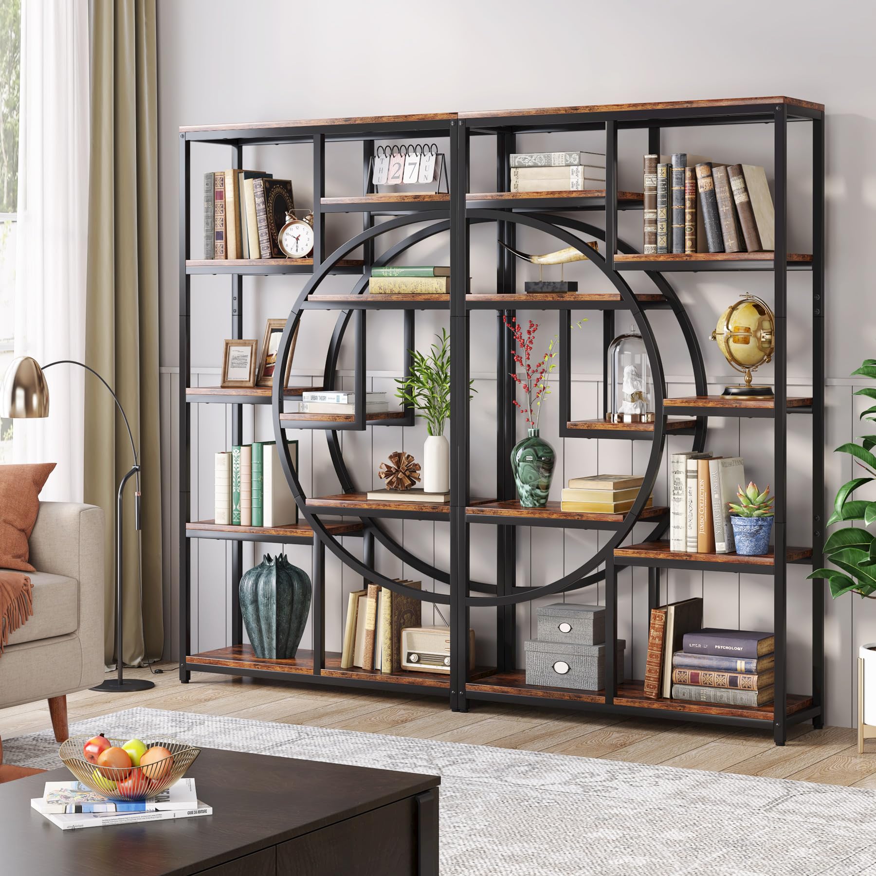 9-Shelf Etagere Bookcase with Metal Frame