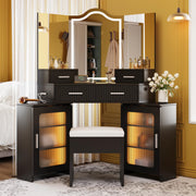 Corner Makeup Vanity with LED Mirrors