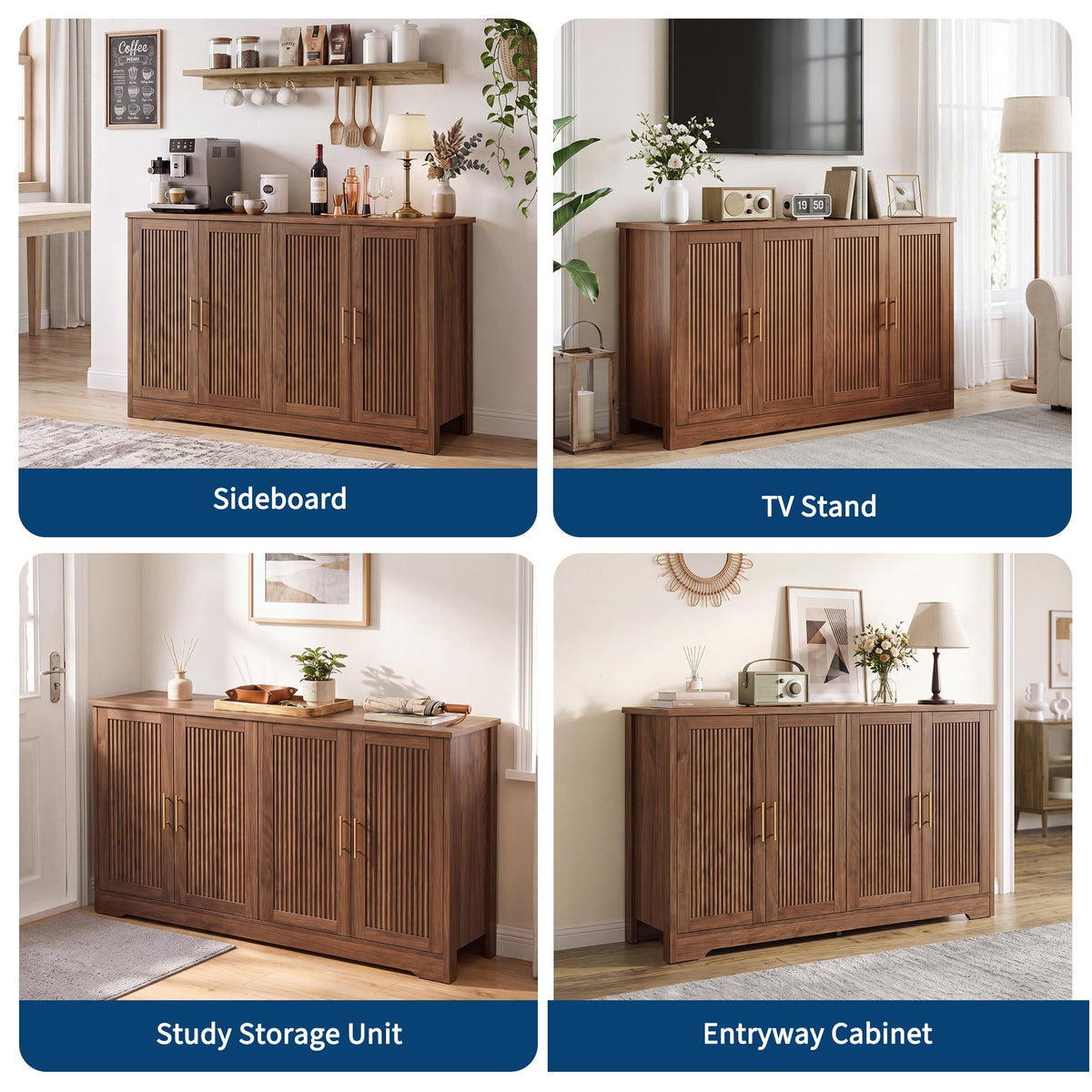 Garvee 55.5” Fluted Sideboard Buffet Cabinet with 4 Doors