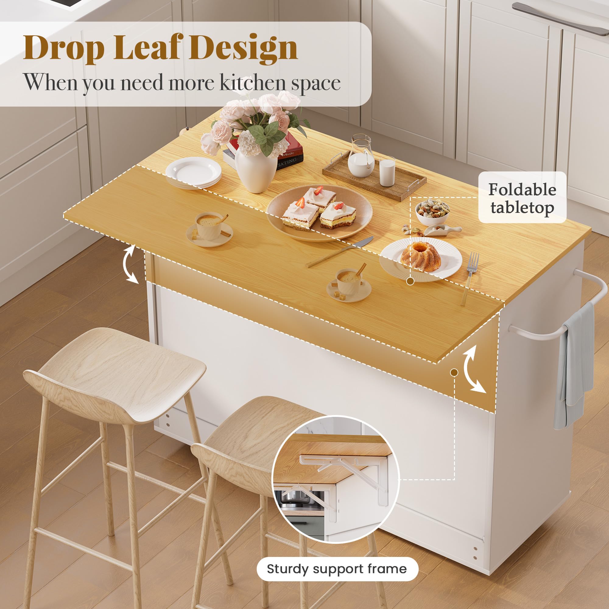 Kitchen Island Cart with Drop Leaf & Storage