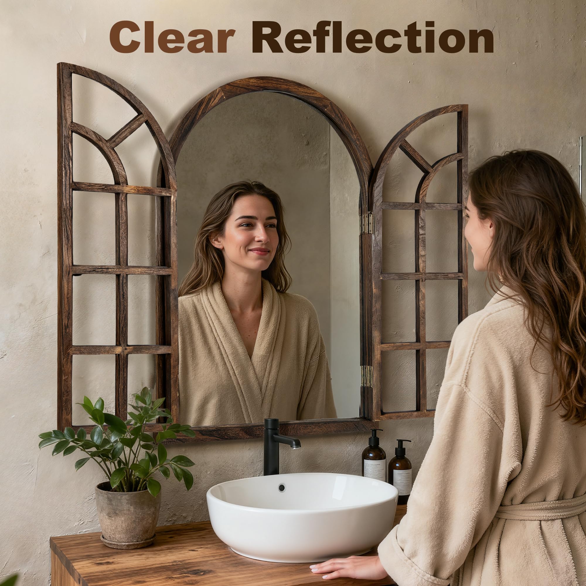 Arched Farmhouse Wall Mirror with Wood Frame