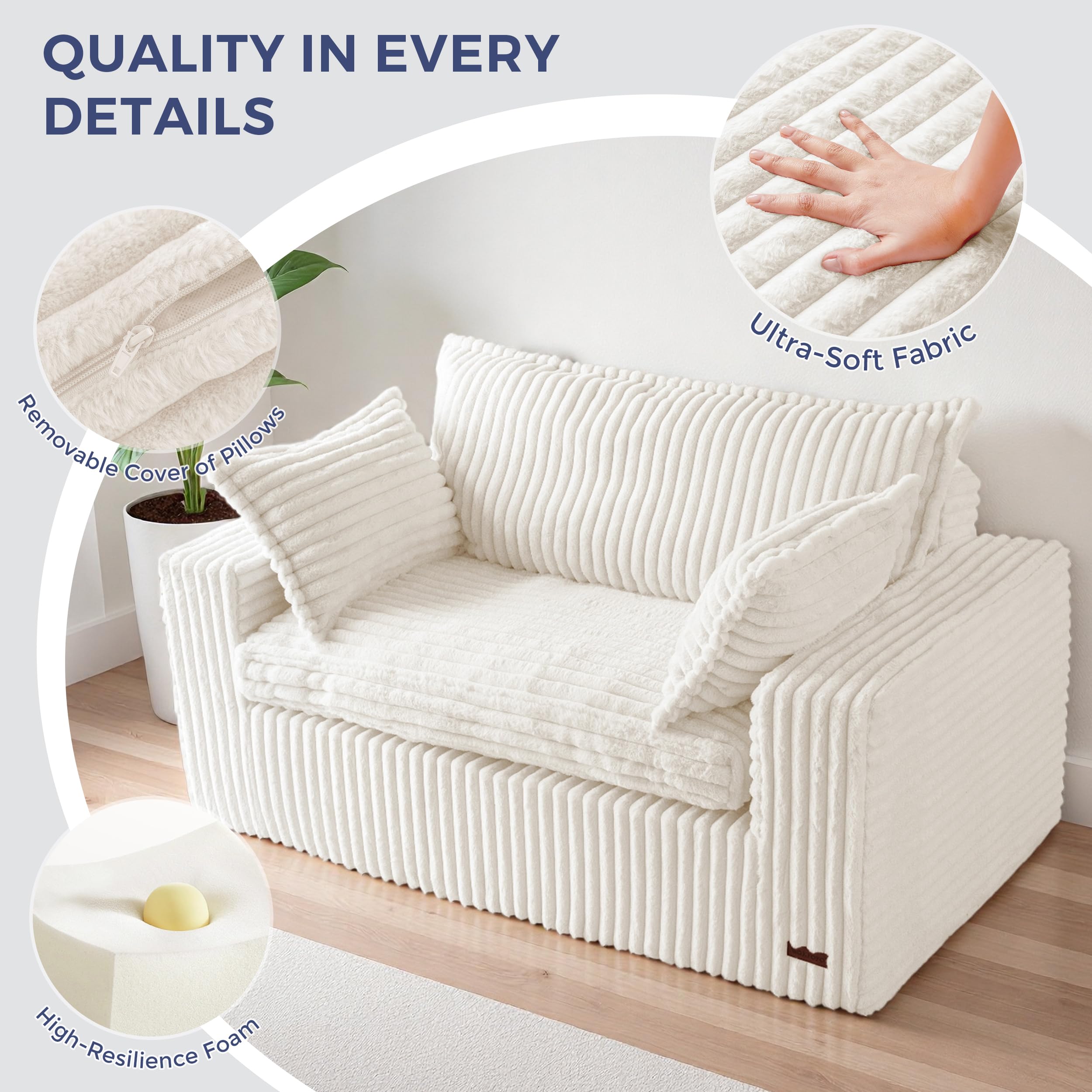 59" Faux Fur Bean Bag Loveseat Sofa