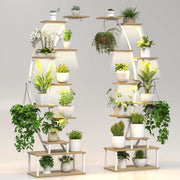 Plant Stand Indoor with 8 Grow Light,65" Tall 10 Tier White Half Moon Shelf